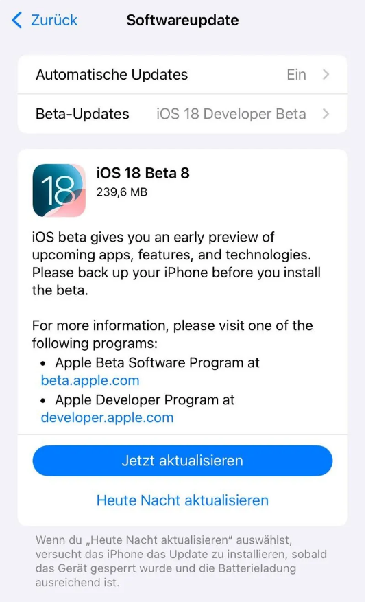 江海苹果手机维修分享苹果 iOS / iPadOS 18 开发者预览版 Beta 8 发布 